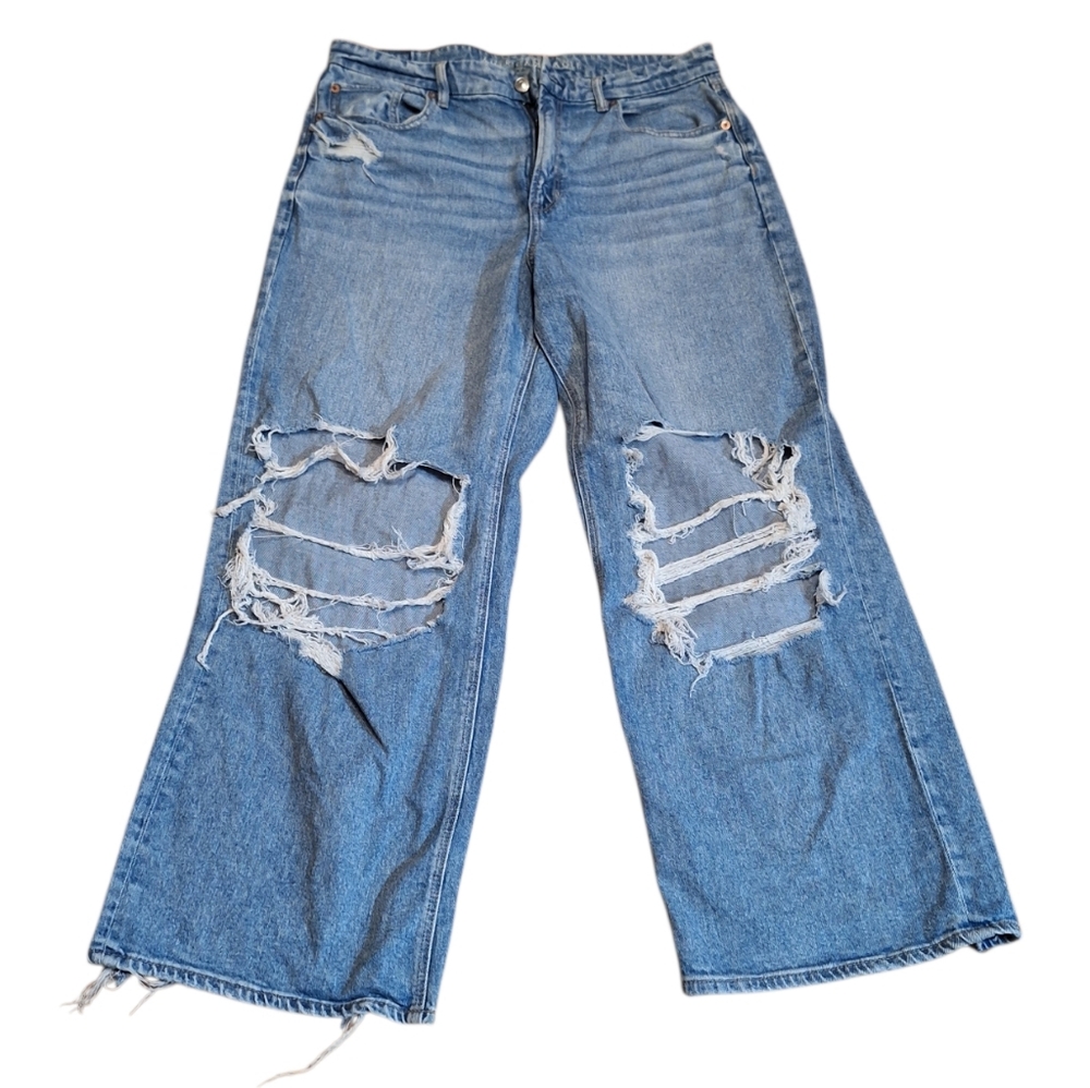 American Eagle Curvy Super High Rise Baggy Straight Jeans Ladies 14 Short Den
